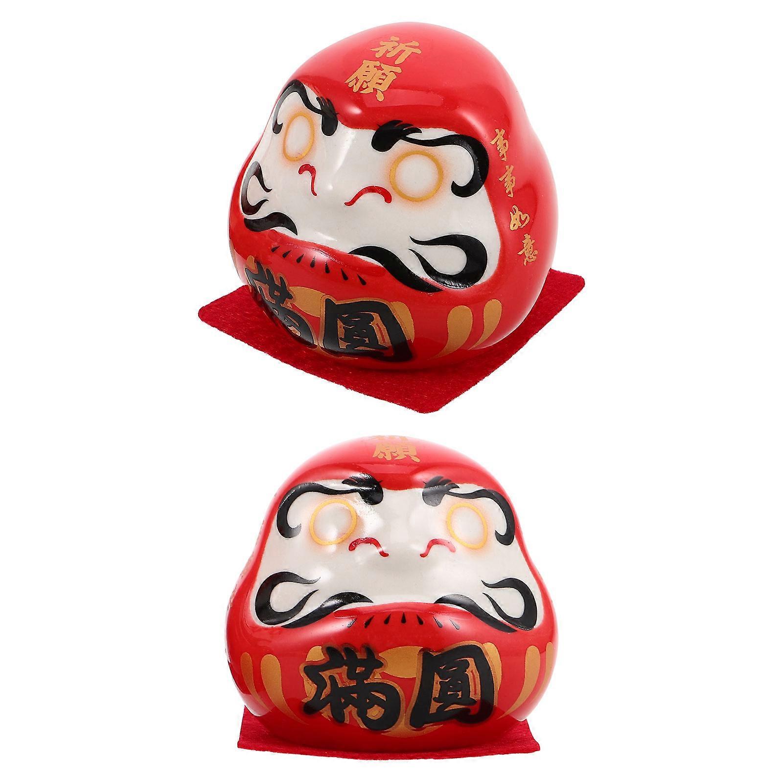 Japanese Egg Ceramic Doll for Good Luck 2Pcs Dashboard Decoration