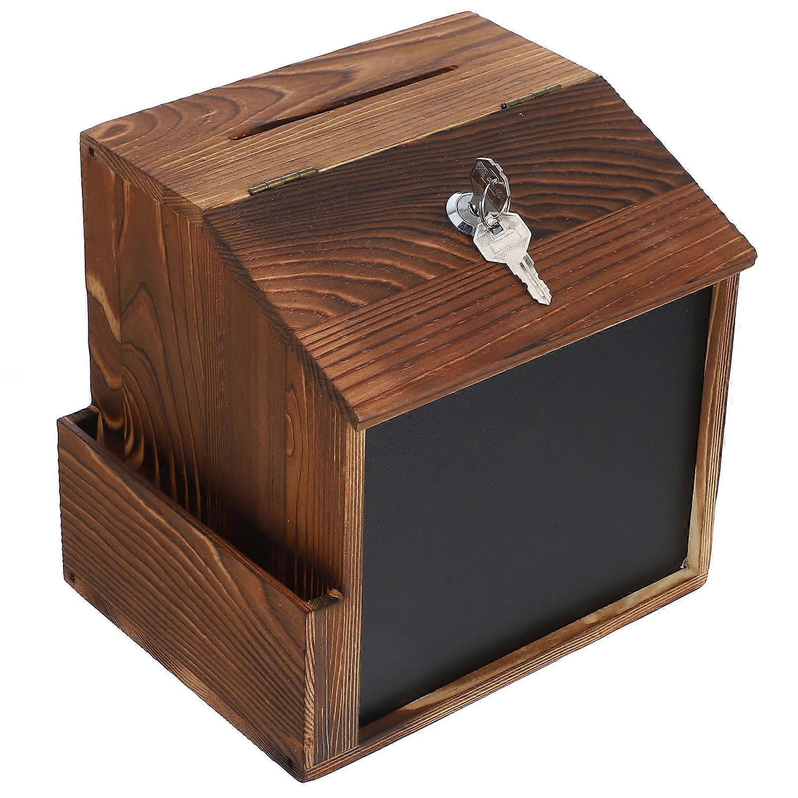 Wooden Suggestion Box Locking Mechanism For Fundraiser Collection And Voting Ideal For Office Or School Dark Brown 1Pack