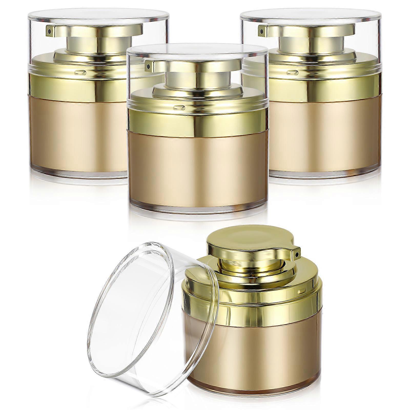 Golden Press Bottle Dispenser 4Pcs Empty Cream Jars for Precise Skincare Use