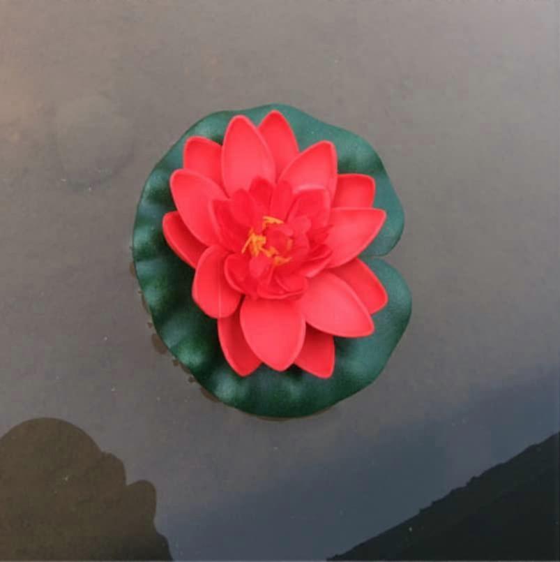 Artificial Lotus Flowers 10cm Red 3pcs Realistic Foam Water Lily Pads for Pond Pool Garden Wedding Decor