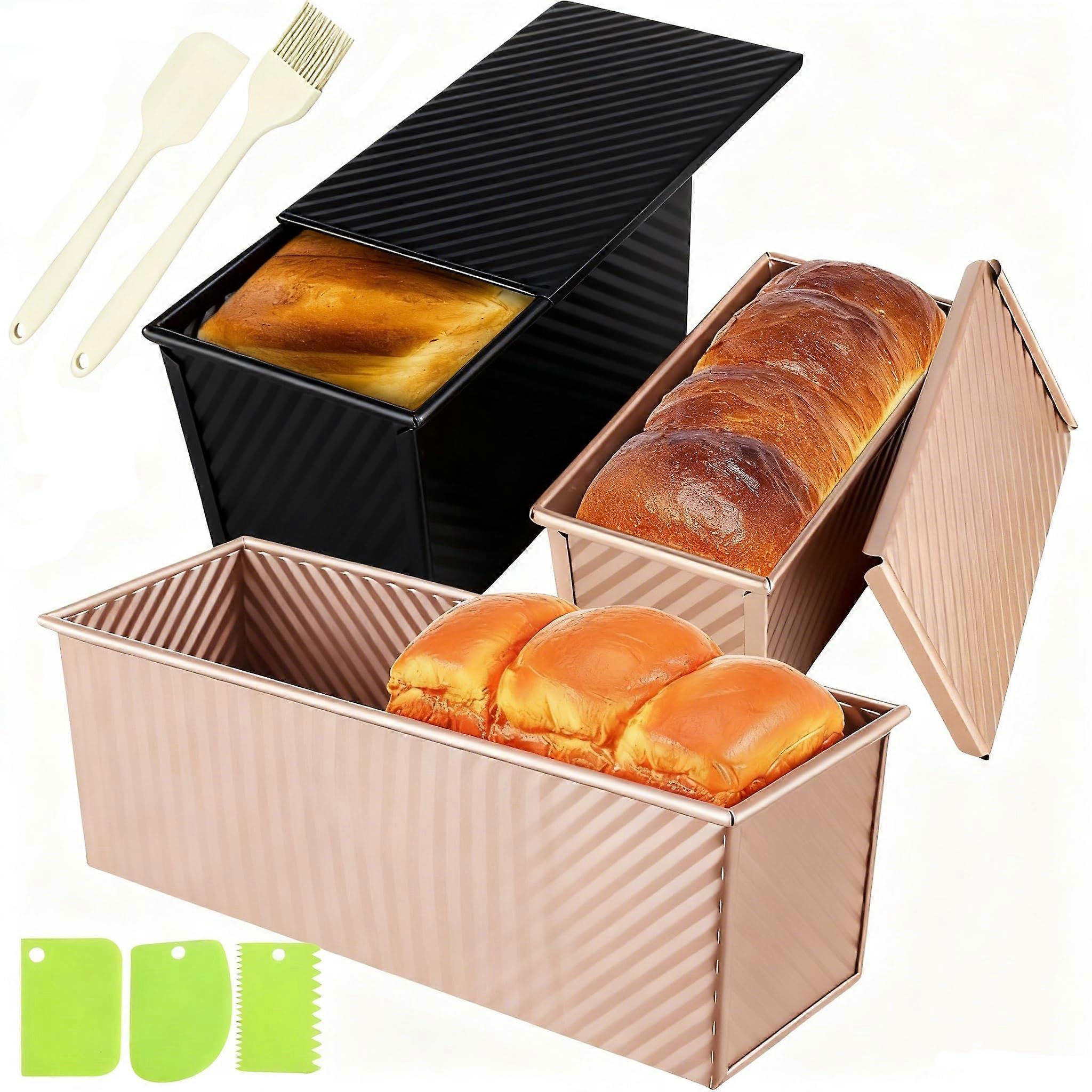3 Pack Pullman Loaf Pan with Lids, NonStick Wavy Surface Bread Pans for Homemade Baking