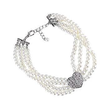 Dog Necklace Pearl Four Row Necklace for Pet Wearing White Crystal Heart