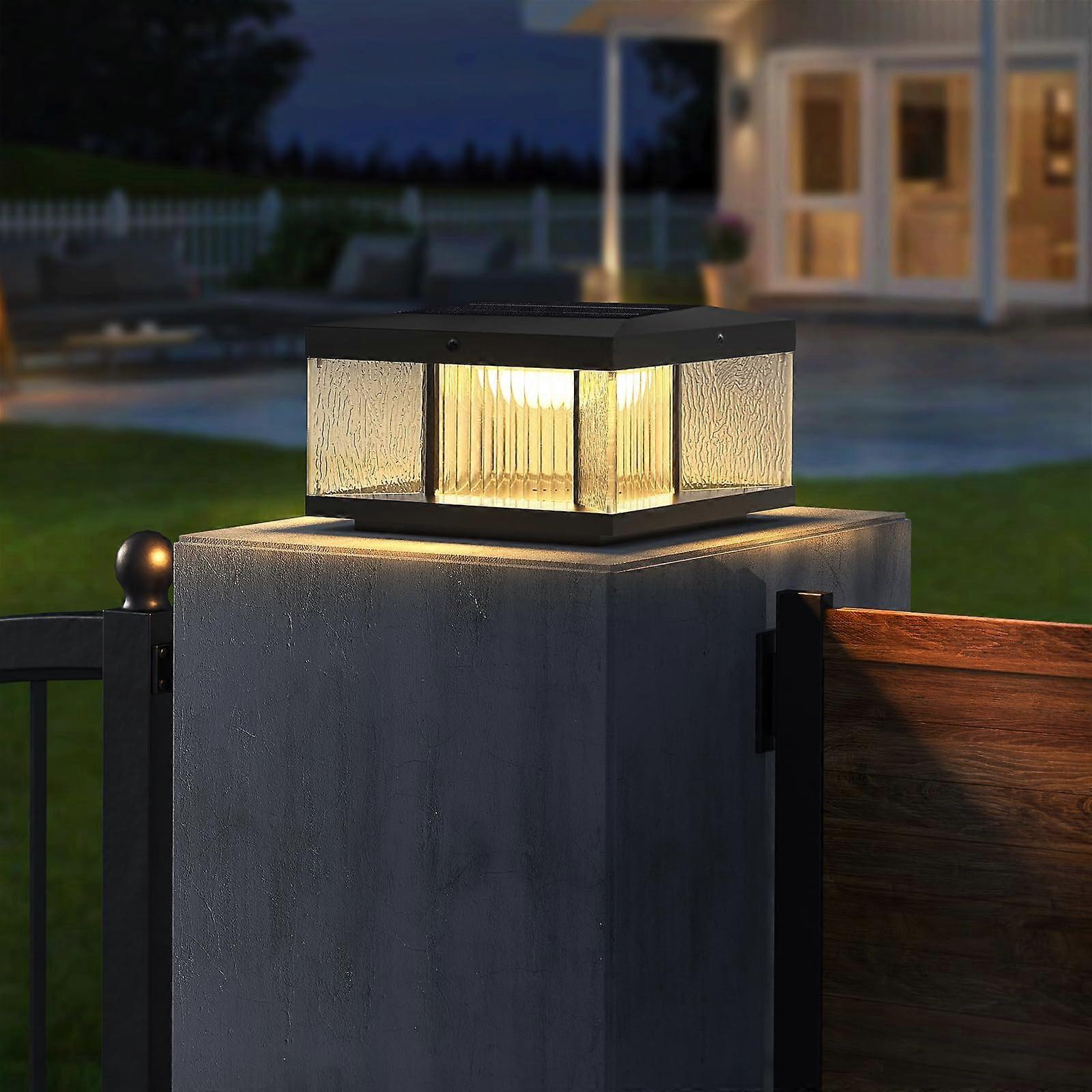 Solar Post Light Outdoor IP65 Waterproof Lamp with Remote Control MultiColor Modes for Garden Patio Fence Deck