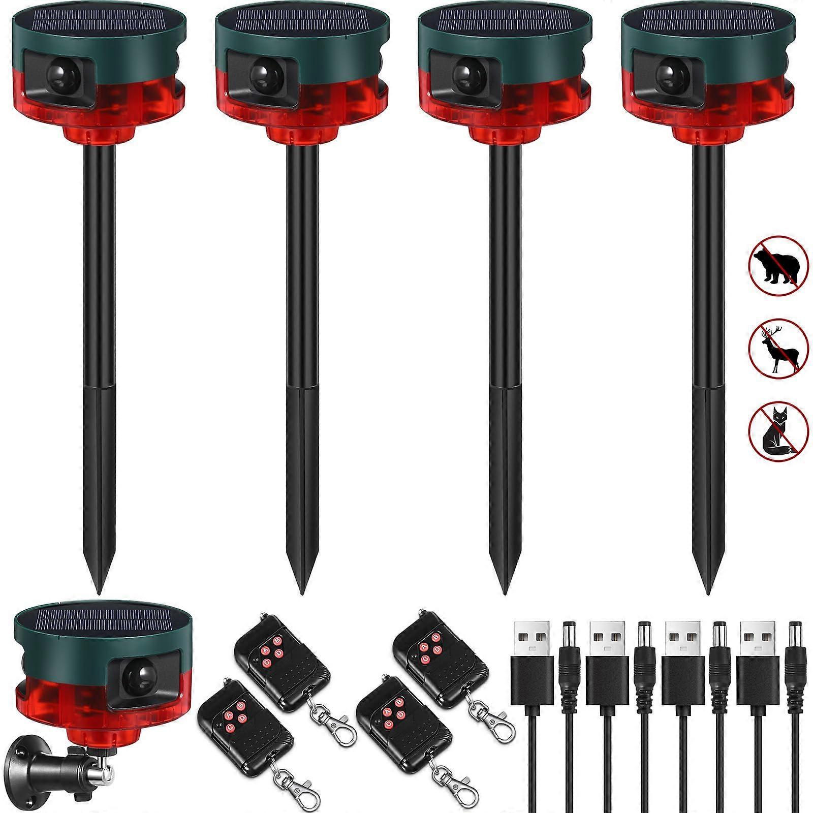 2 Pack Solar Powered Outdoor Alarm with Motion Sensor, Recording, 13 Sounds, Animal Repellent Red