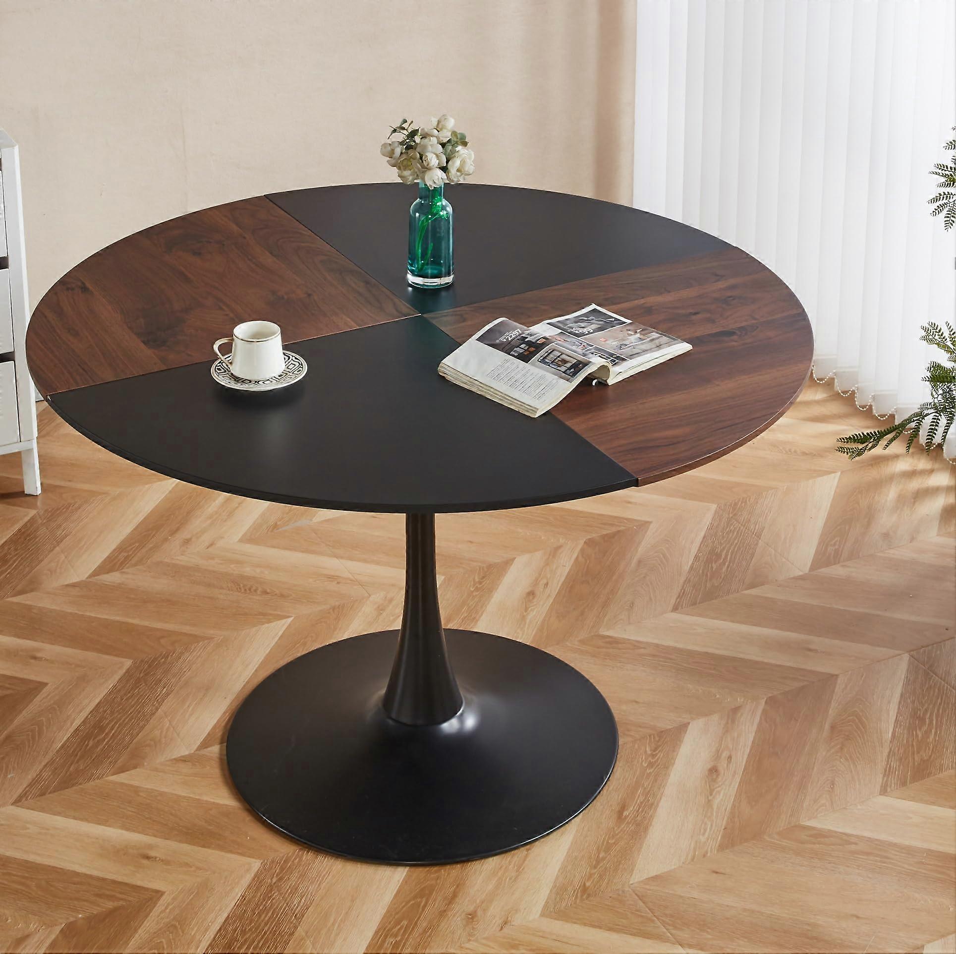 47.2 Inch Round Dining Table with Durable Metal Frame, Easy Clean Surface, Modern Multipurpose Design