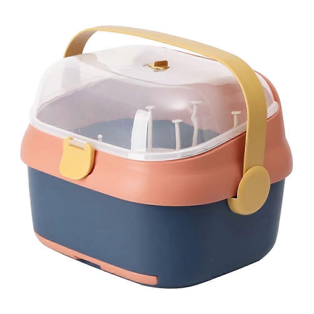 Baby Bottle Drying Rack with Cover, Large Capacity Storage Box, Tableware Organizer Pink Blue