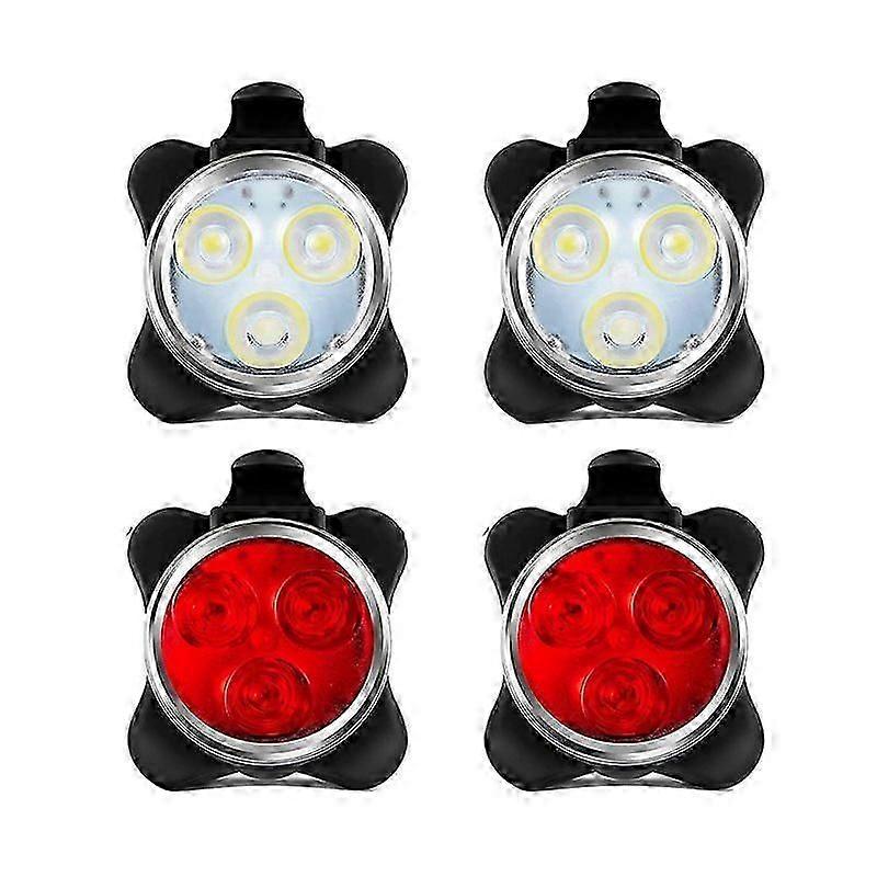 4 Pack USB Rechargeable Bike Light Set Front and Rear LED Light