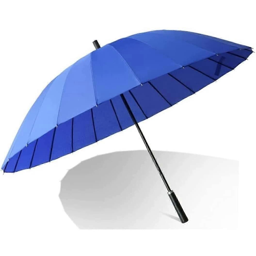 Large Windproof Golf Umbrella with Automatic Open, Leather Handle, 75cm Canopy, Blue