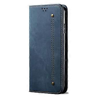 Case For Iphone 13 Pro Max Blue Denim Leather Card Slot Retro No13918