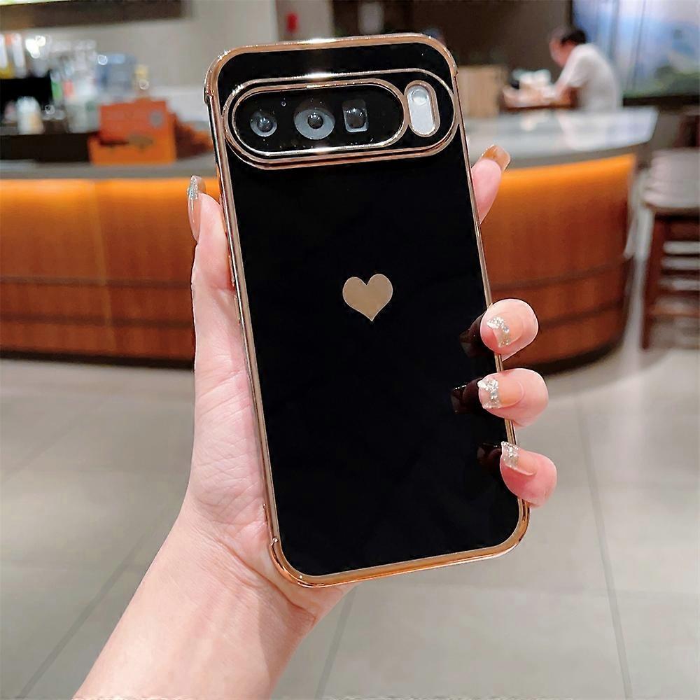 For Google Pixel 9 Pro XL Case TPU Phone Back Cover Electroplating Heart Pattern