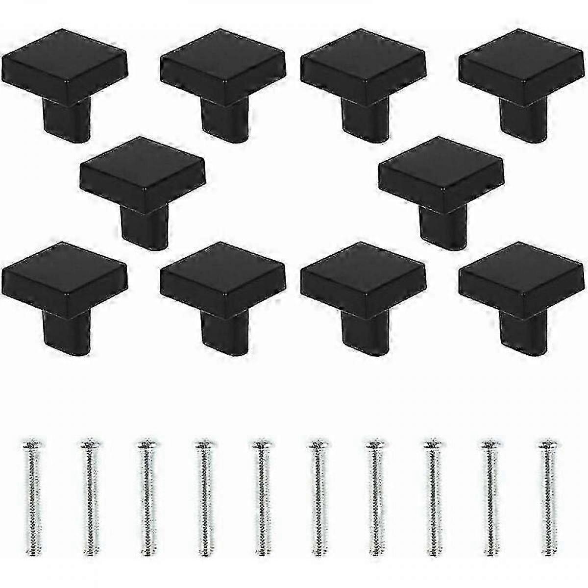 10-Pack Black Solid Brass Square Cabinet Knobs with Screws