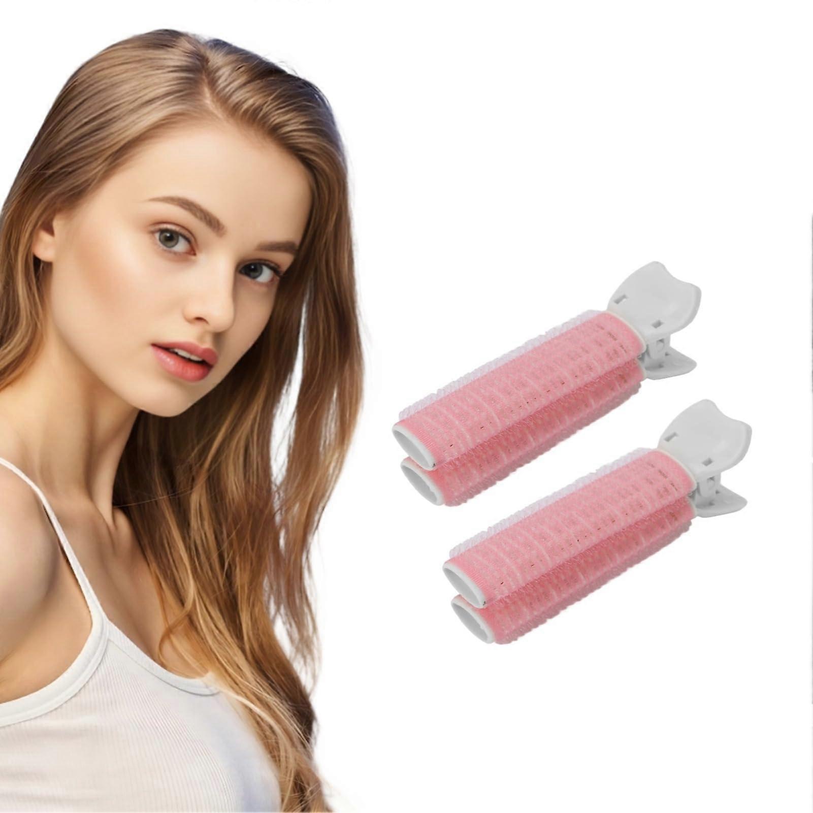 2pcs Hair Root Clip and Volume Roller for Fast Curling Bangs Styling Pink Compact