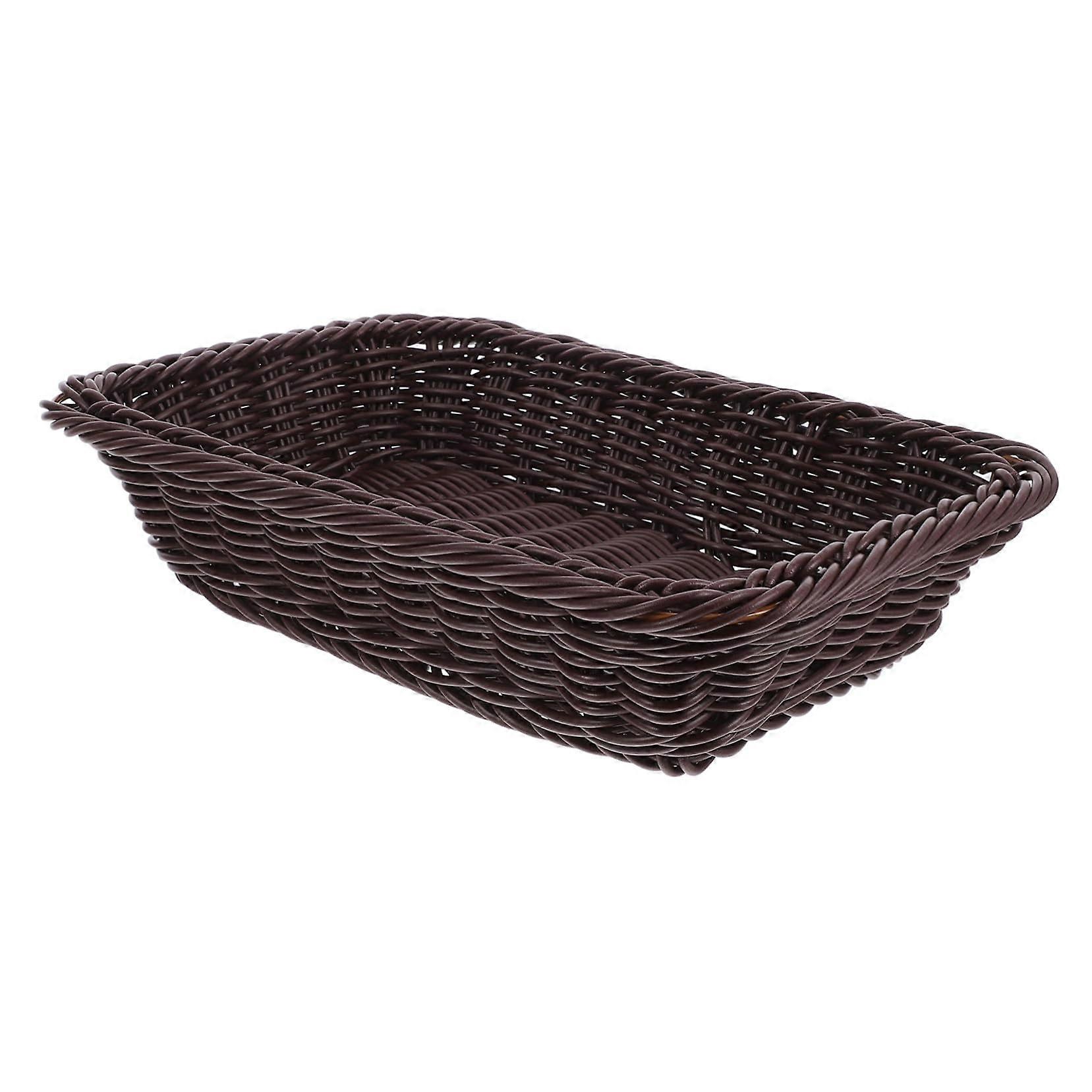 Woven Bread Basket Oval Small Serving Basket Coffee Color Kitchen Dining Table Large Capacity