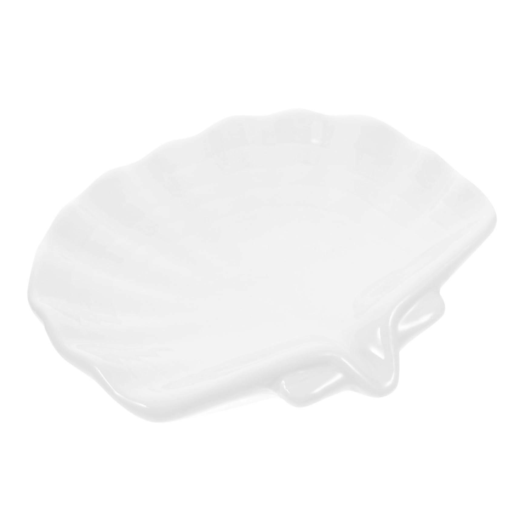 White Ceramic Soap Dish with Elegant Shell Design for Bathroom or Shower, Easy to Clean
