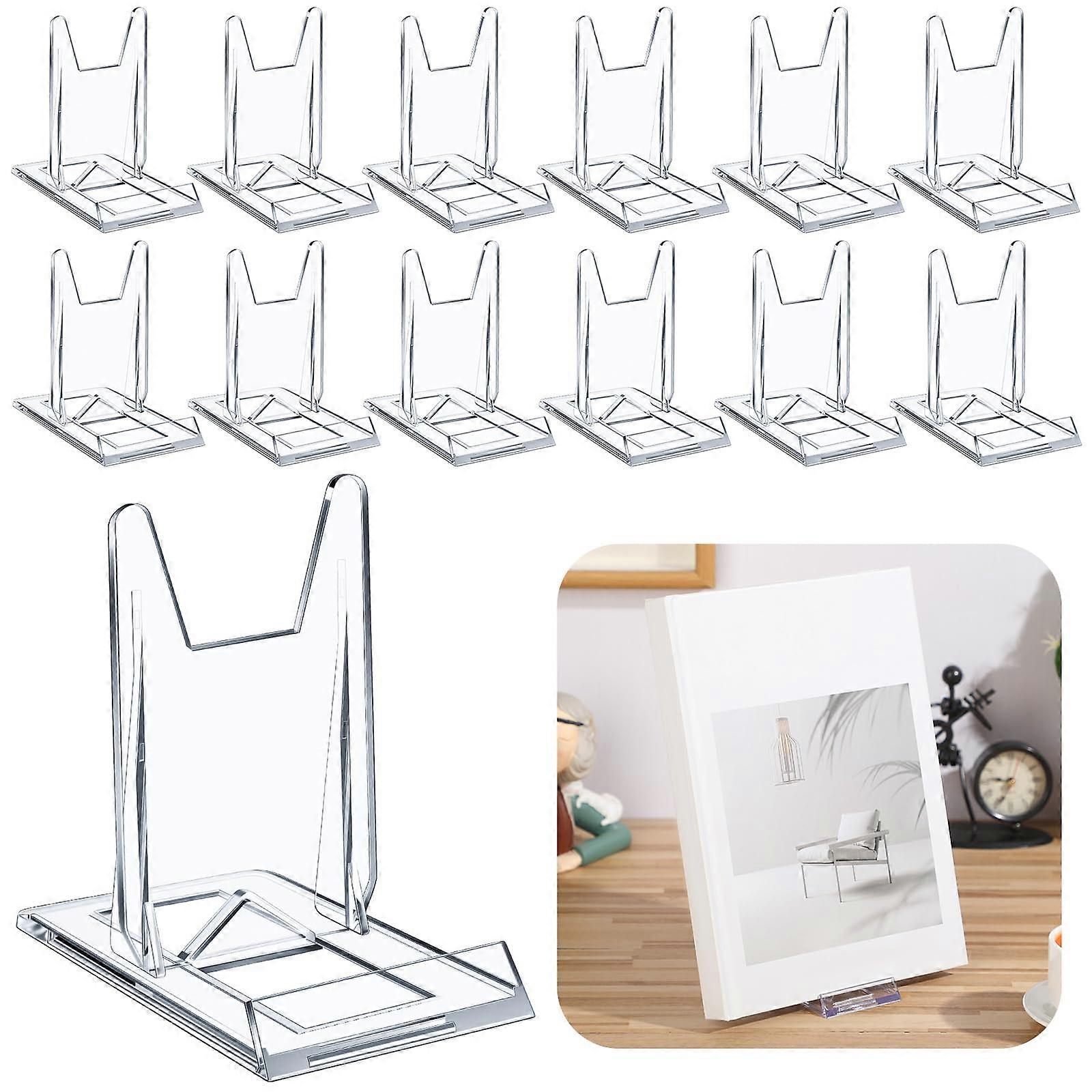 12 Pack Adjustable Acrylic Book Stand Clear Display Holder for Comics Magazines CDs Postcards