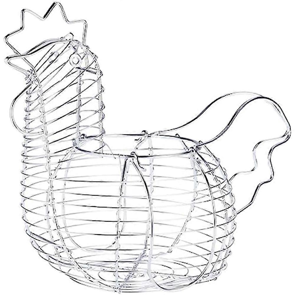 Metal Wire Egg Baskets for Eggs, Chicken Shaped Egg Holder, Rustic Round Baskets Gathering Egg with Handle
