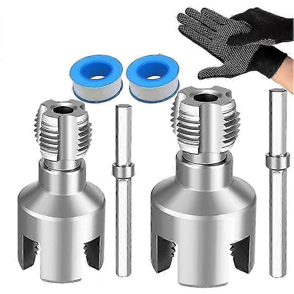 2PCS PVC Pipe Threading Tool Integrated Internal & External Pipe Threading Tool for 1/2'', 3/4'' Dies for Electric Drill