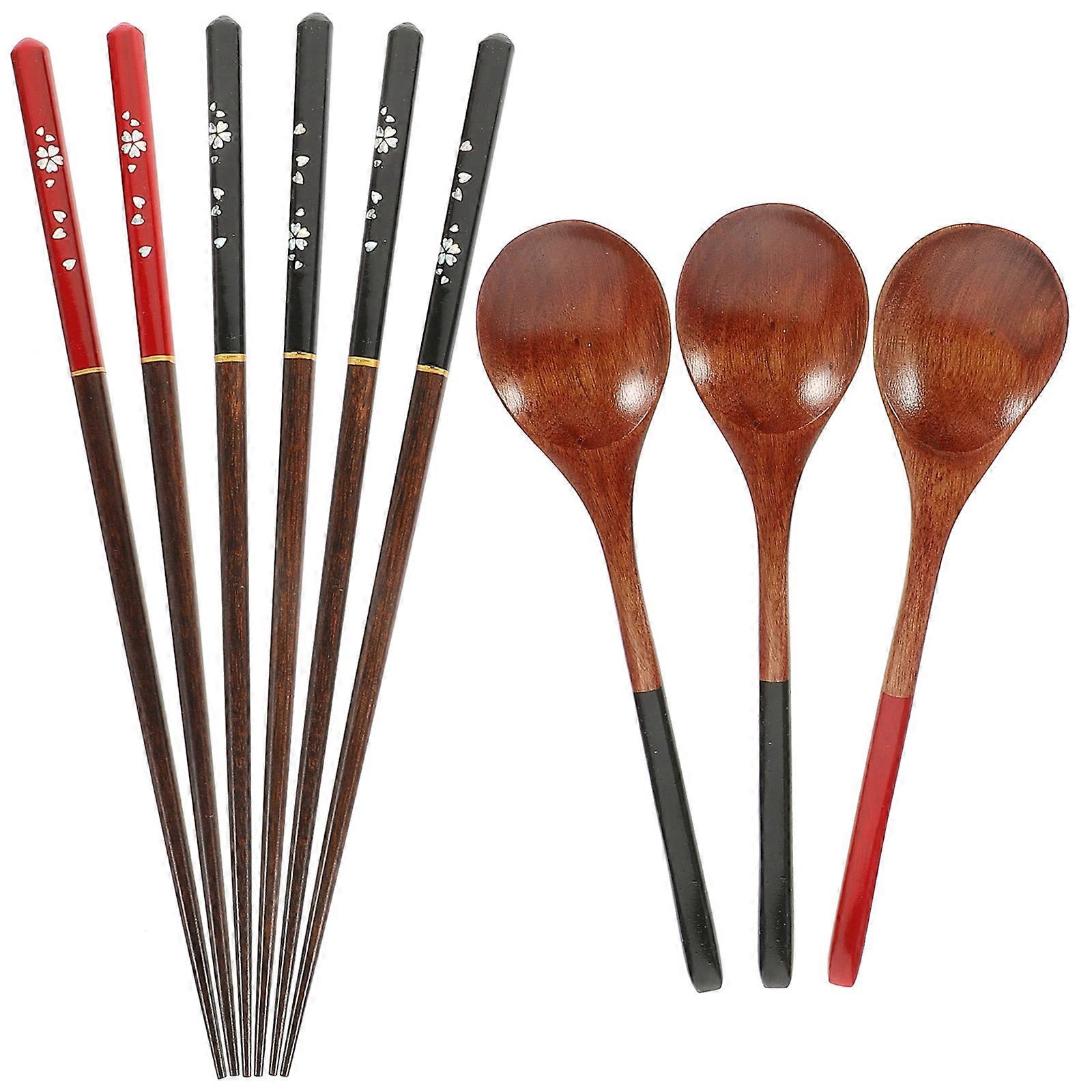 Japanese Tableware Wooden Chopsticks Spoon for Presenting 3Sets Assorted Color