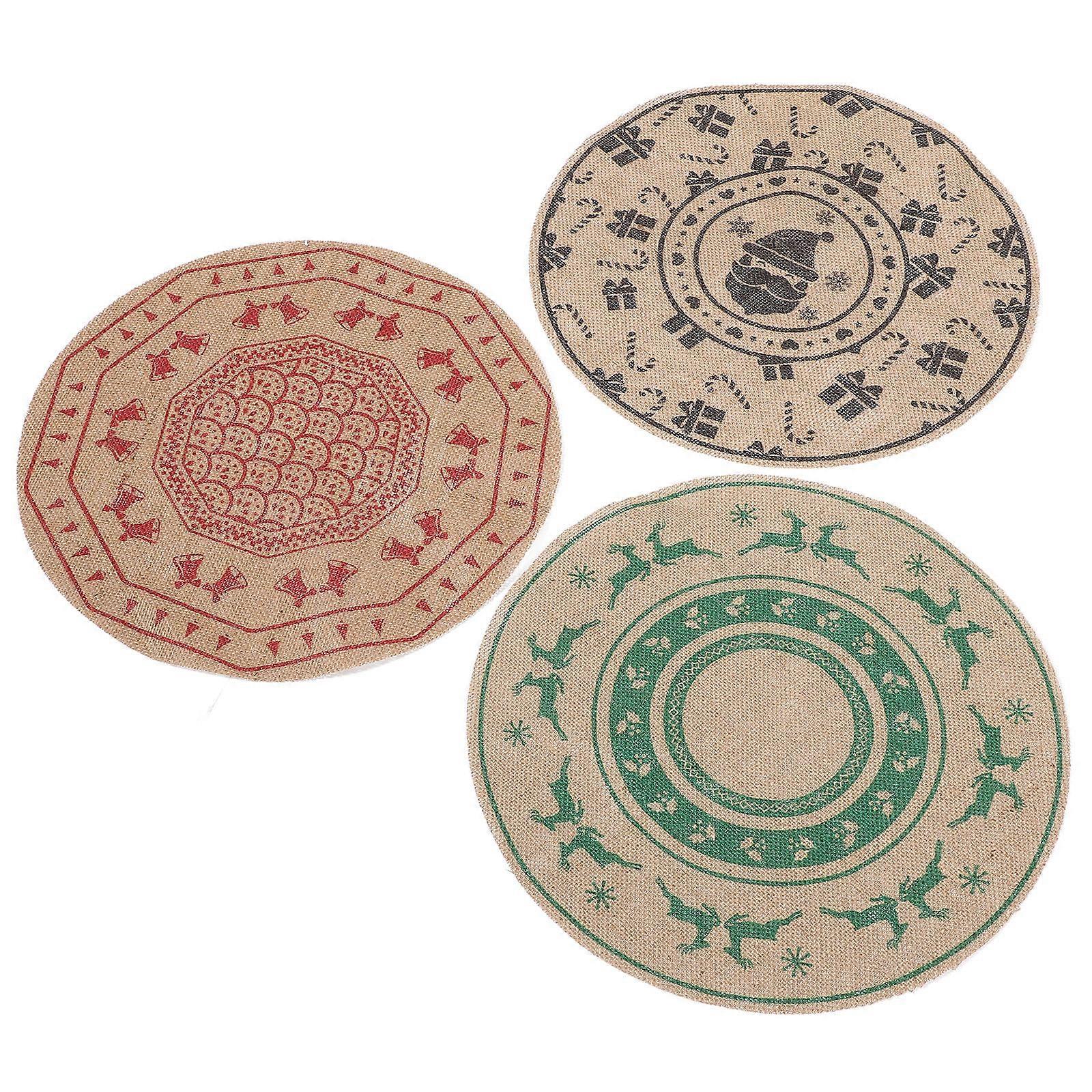 Round Placemats Cotton Linen Blend Table 3Pcs