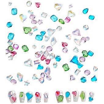 50/100 Pcs Mixed Shape Nail Rhinestones Set Sparkling Glass Crystals Heart Gems for DIY Manicure and Party