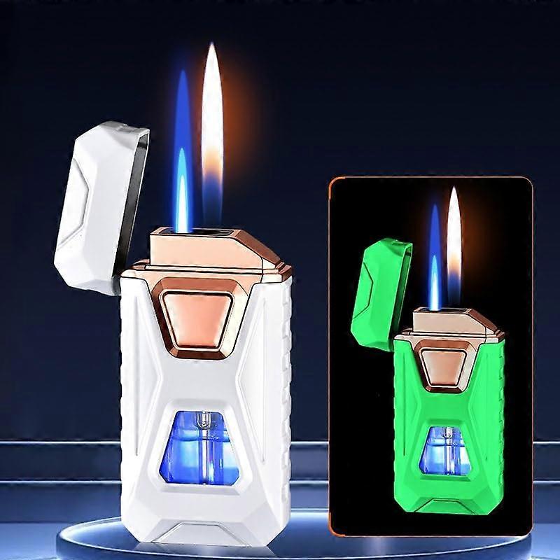 Windproof Refillable Butane Torch Lighter with Adjustable Flame and Fuel Window for Cigar Camping