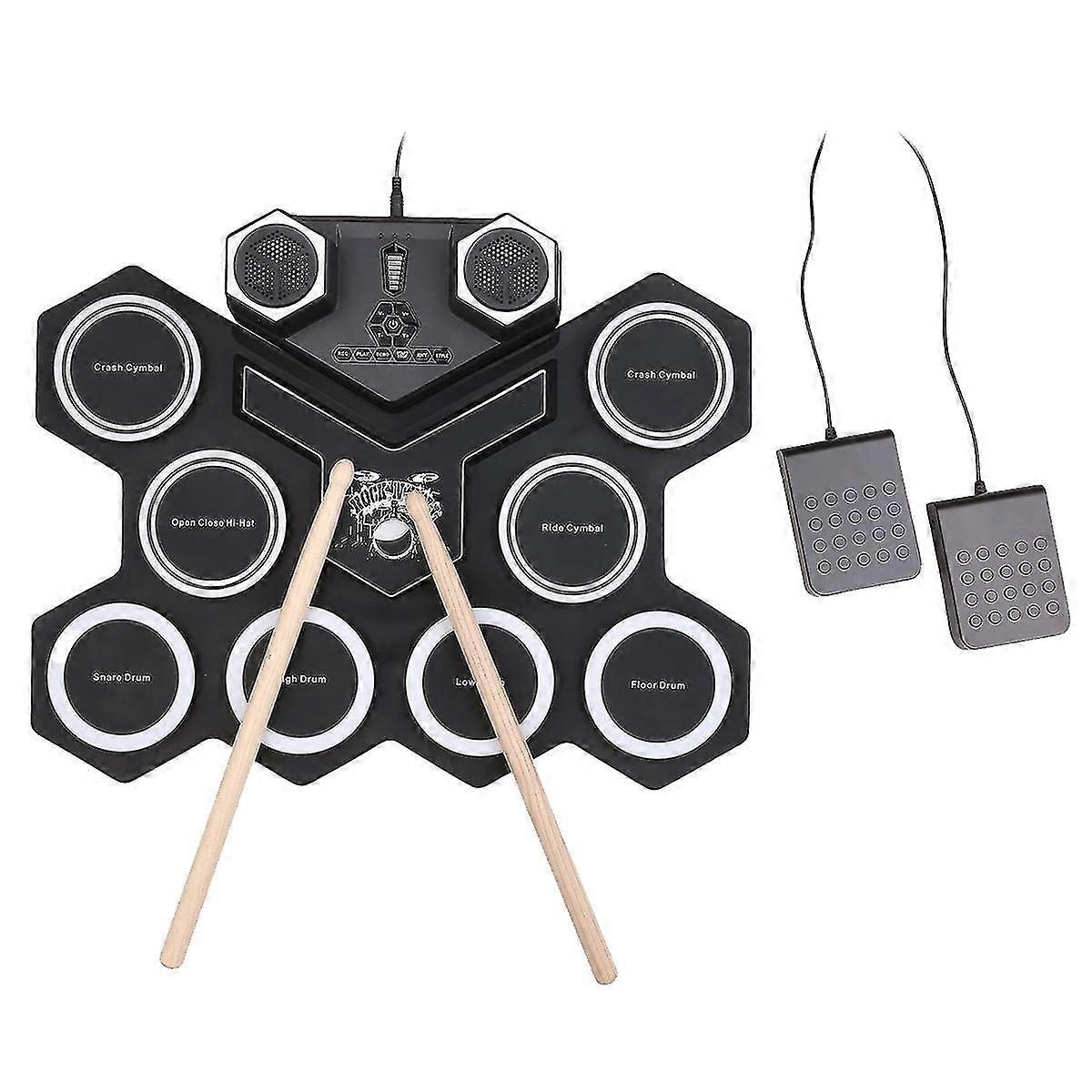 Electronic ,9 Drum Practice Mat,built-in Stereo Speaker Bluetooth Radio Drum Set, Beginners,black