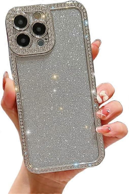 Electroplating Rhinestone Gradient Glitter Phone Case, Drop-Proof, Compatible with iPhone 15/14/13/12/11 Pro Max Plus (Silver, compatible with iPhone