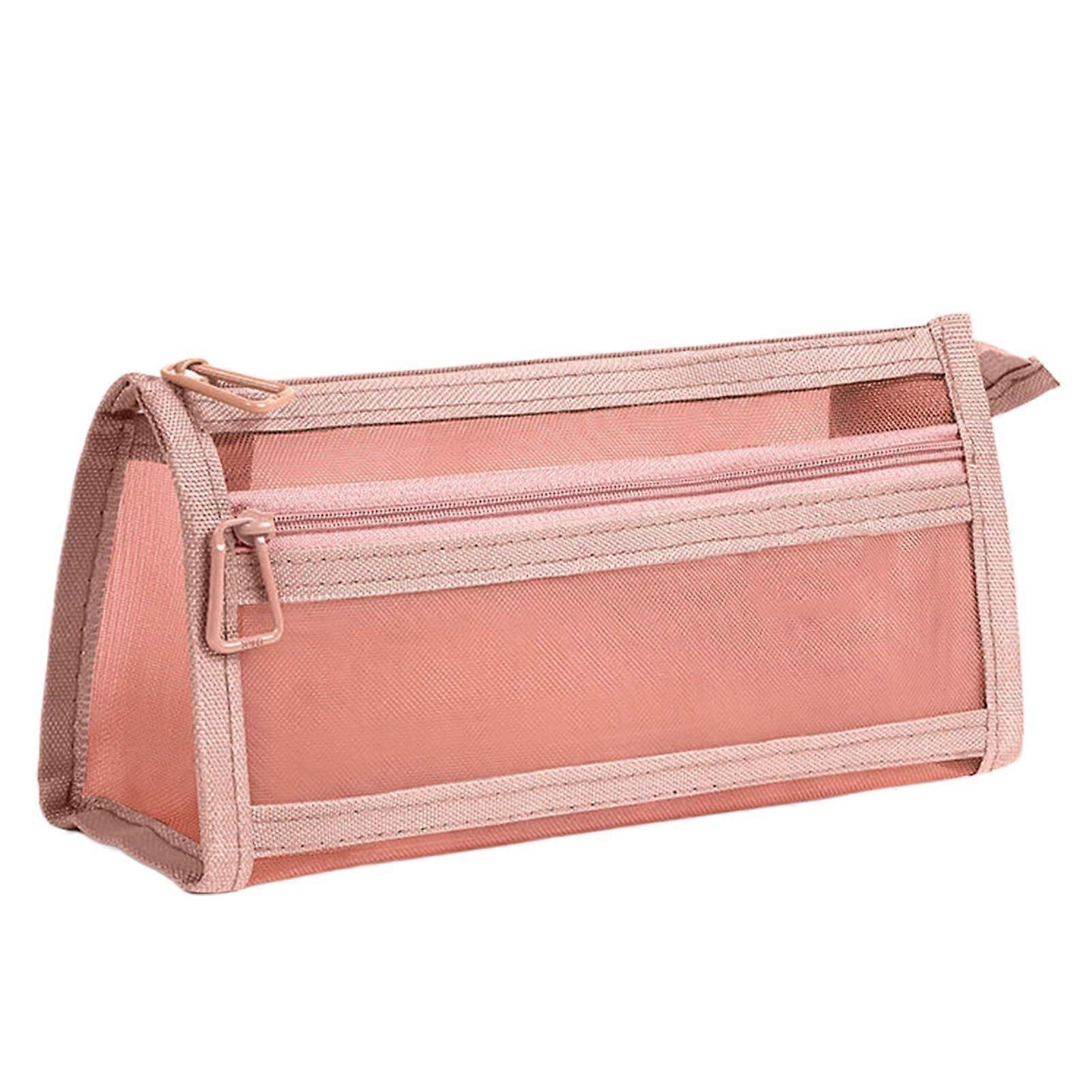 Large Capacity Double Layer Pencil Case with Clear Mesh Design for Desk Organization