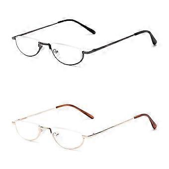 Vintage Halbmond-Lesebrille, 1,25-Zoll-Halbrandbrille für Damen und Herren, klare Sicht, 2er-Pack, Gunmetal und Gold