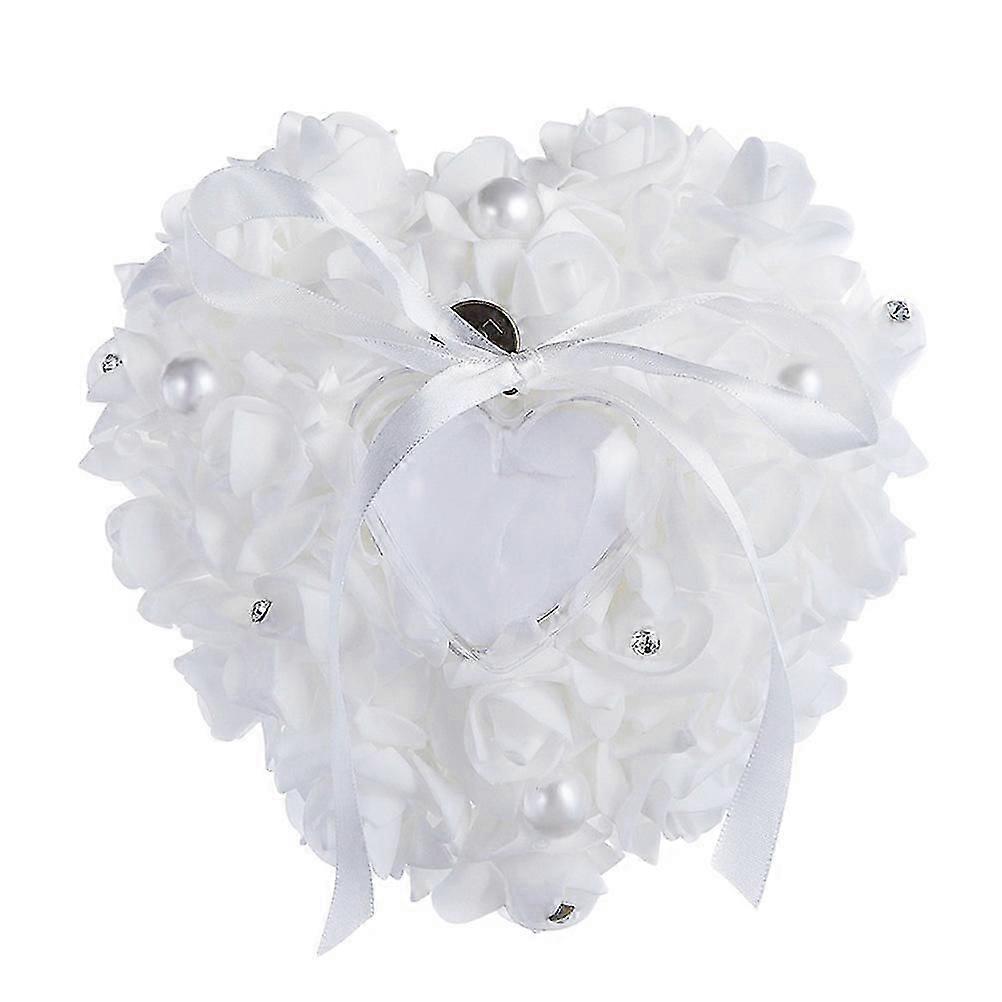 Wedding Decor Heart Shape Ring Box with White Rose Flowers