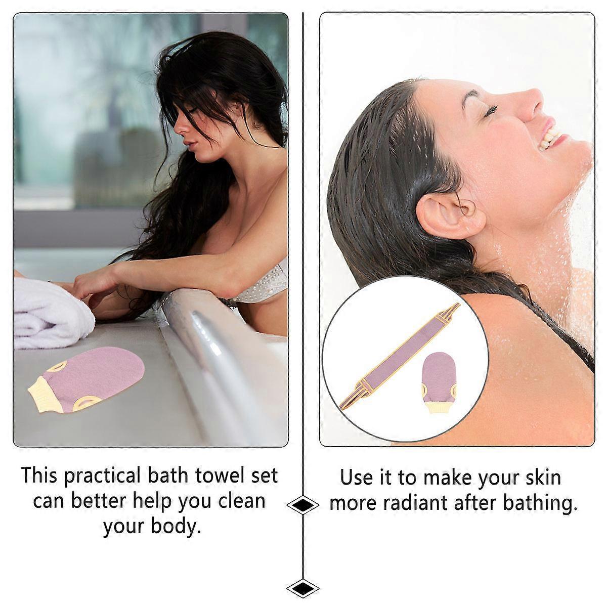 Bath Scrubber Polyester Grain Scrubbing Towel for Bathing Use 2Pcs Set