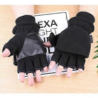 Adult Black Fingerless Riding Gloves with Double Layer Thermal Windproof Design