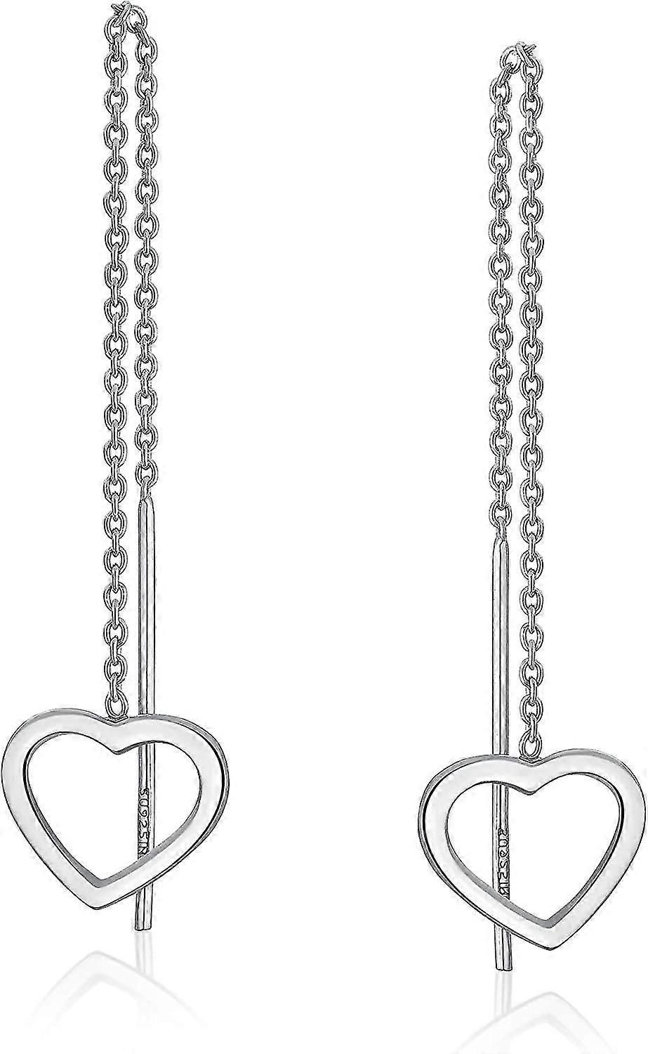 S925 Sterling Silver Open Heart Threader Drop Aretes