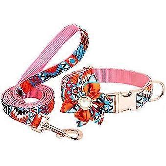 Hondenhalsband en riemset voor kleine middelgrote honden S Size verstelbare puppyhalsband met gegraveerde afneembare bloem Snel los te maken gesp en bijpassende riem 