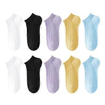 5 pares de meias femininas de verão de malha oca decotado antiderrapante cor sólida de alta elasticidade absorção de suor adulto meias de barco doméstico meias esportivas