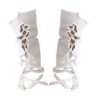 1 Pair Women Arm Sleeves JK Lolita Style Hollow Out Lace-up Shirring Edge Fingerless Cosplay Performances Bride Wedding Photo Prop Arm Cuffs