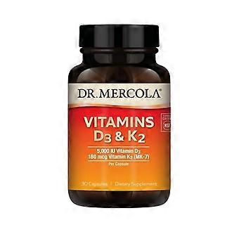Dr. Mercola Vitamin D3 og K2, 5000 IE & 180 mcg, 30 kapsler (pakke med 1)