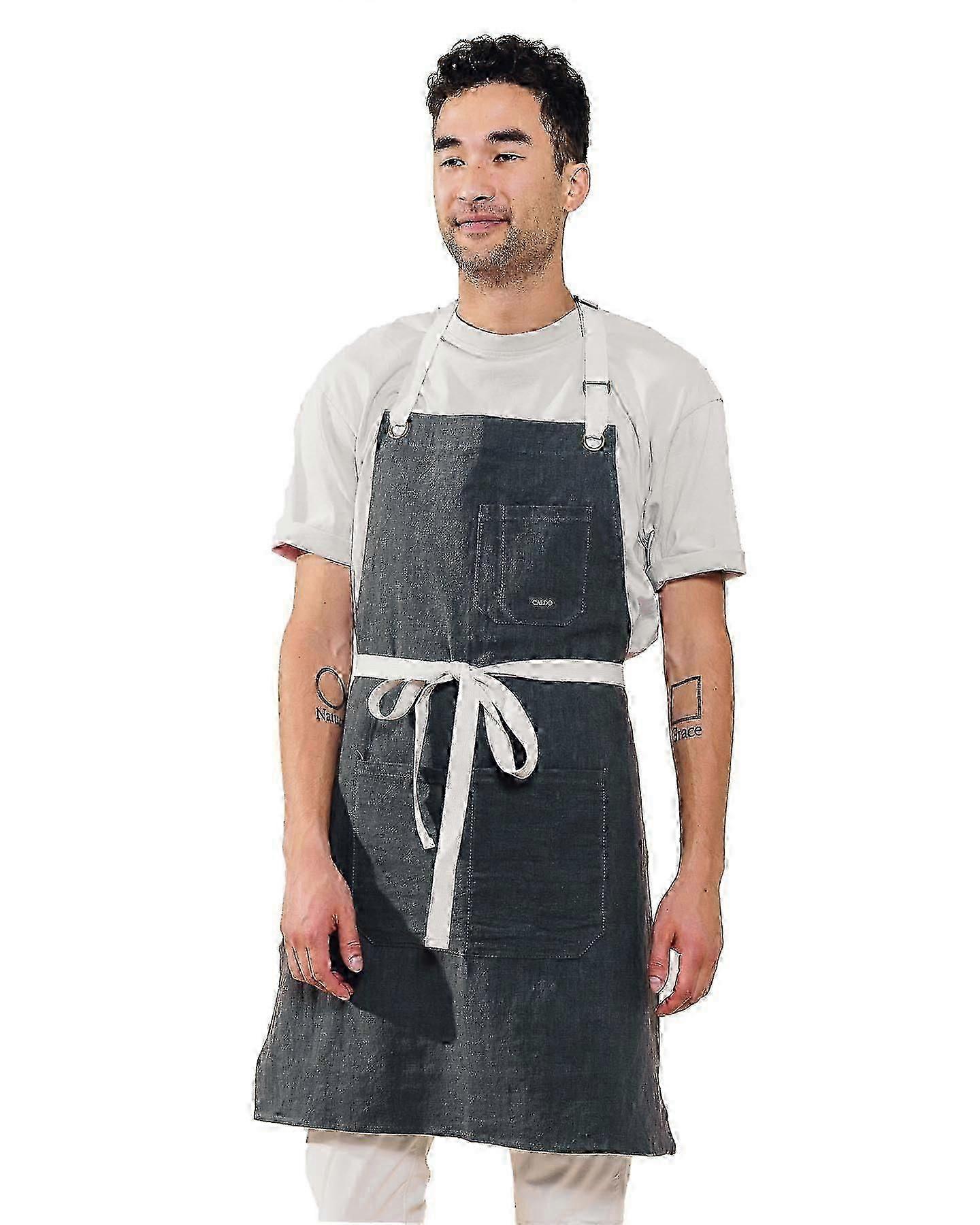 Adjustable Linen Kitchen Apron with Pockets for Cooking