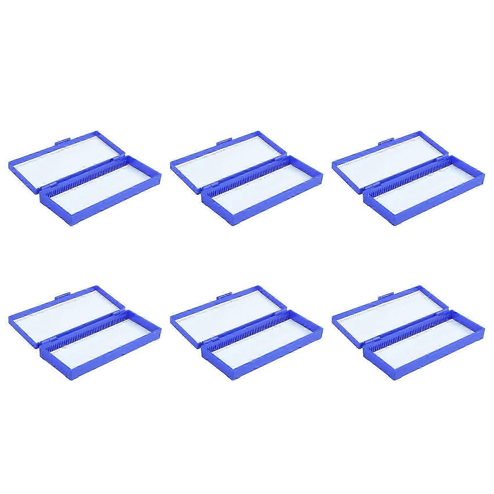 6X Plastic 50-Place Microslide Slide Microscope Box,Blue