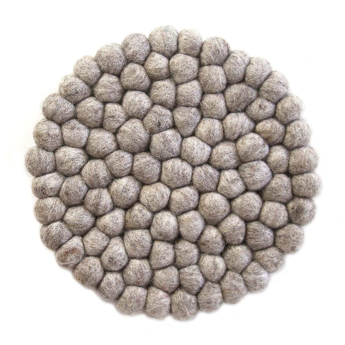 Hand Crafted Felt Ball Coasters from Nepal 4-pack, Light Grey