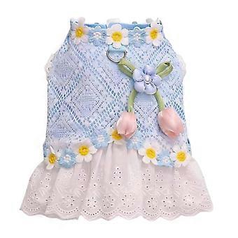 Elegantes blaues Tulpen-Haustierkleid für den Frühling – atmungsaktiv und stilvoll, ideal für Hunde und Katzen, perfekt für Fotoshootings.