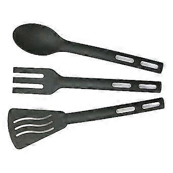 Kit di stoviglie portatili da 3 set, stoviglie da campeggio in plastica nera, resistenti e per uso domestico