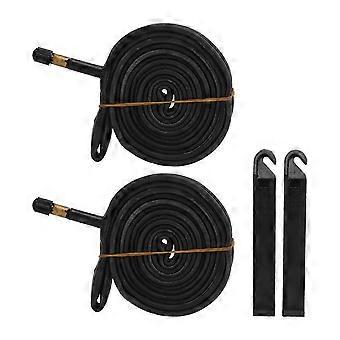 2-pack 700x23C fietsbinnenbanden met 48 mm Schrader-ventiel, butylrubber, inclusief 2 bandenlichters YMQX