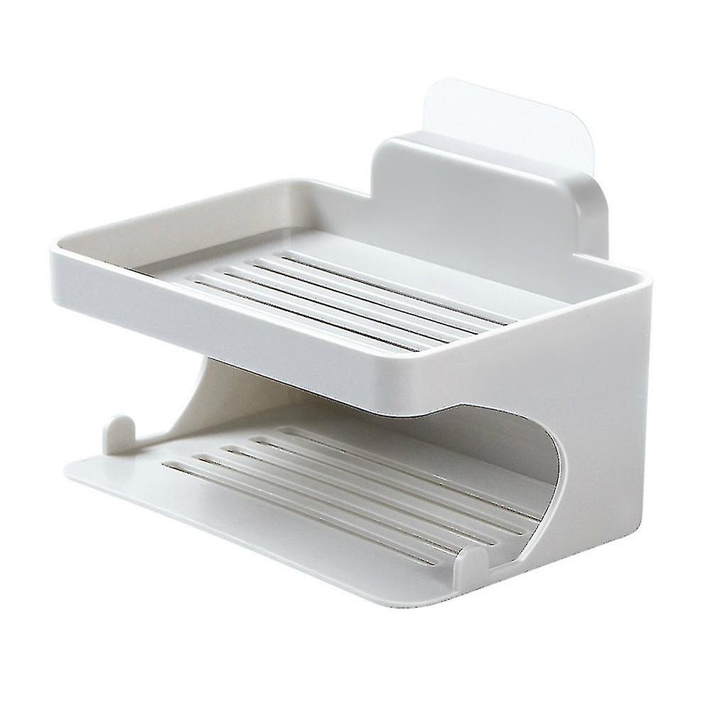 1pc Soap Drainer Box Soap Rack Wall Mounted Double Layer Non Trace Viscose For Bathroom Kitchen (grey