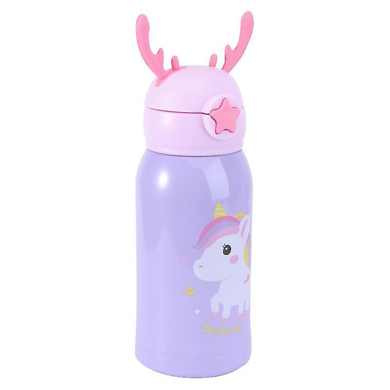 20.2X7.9cmパープルタンブラー1pc漫画断熱カップ学生子供用ストロー付き素敵な真空カップ