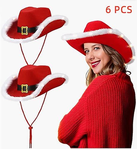 Erkekler Ve Kadınlar Noel Kovboy Şapkası Noel Baba Batı Tatil Şapkası Kırmızı Ve Beyaz Kovboy Noel Baba Şapkası Yanıp Sönüyor Batı Noel Baba Yetişkin T İçin Şapka Işıklandırma