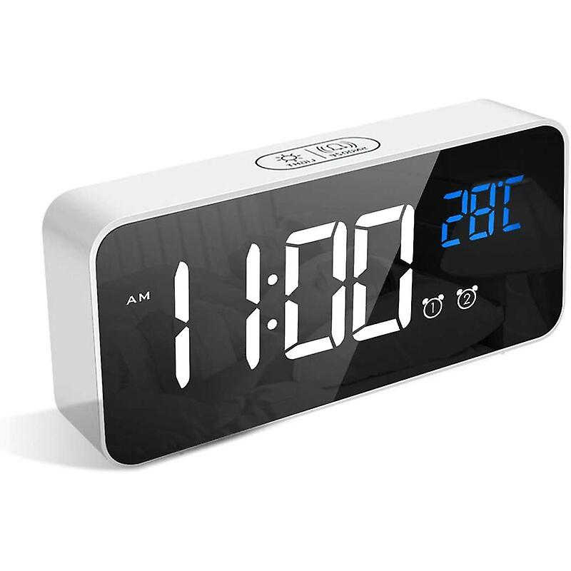 Digital Alarm Clock, LED Alarm Clock with Snooze Function, USB Ports Charging (White)
