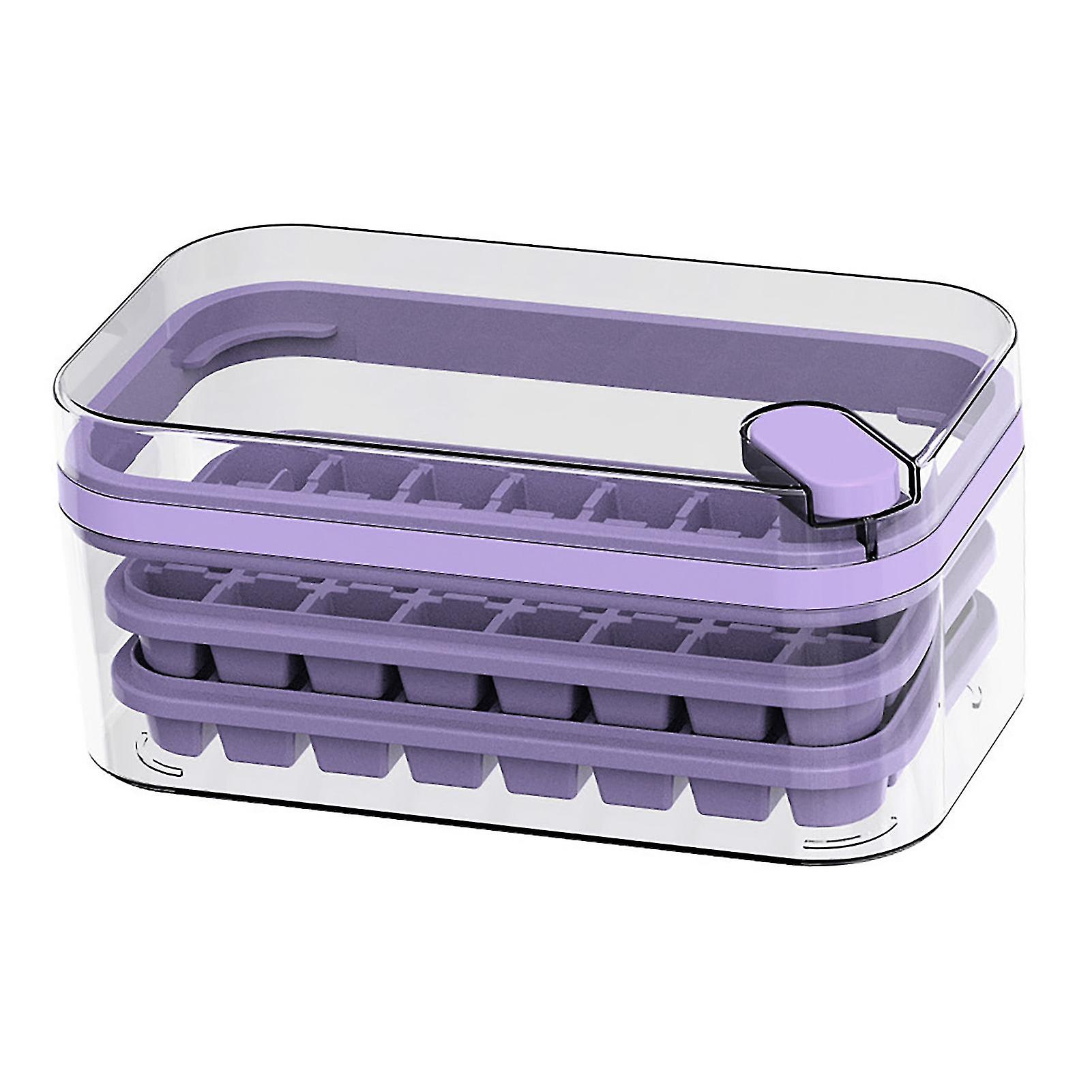 Ice Cube Tray Double Layer 64Pcs Ice Maker Box Home Press Easy Release Ice Freezer Storage Box Purple 