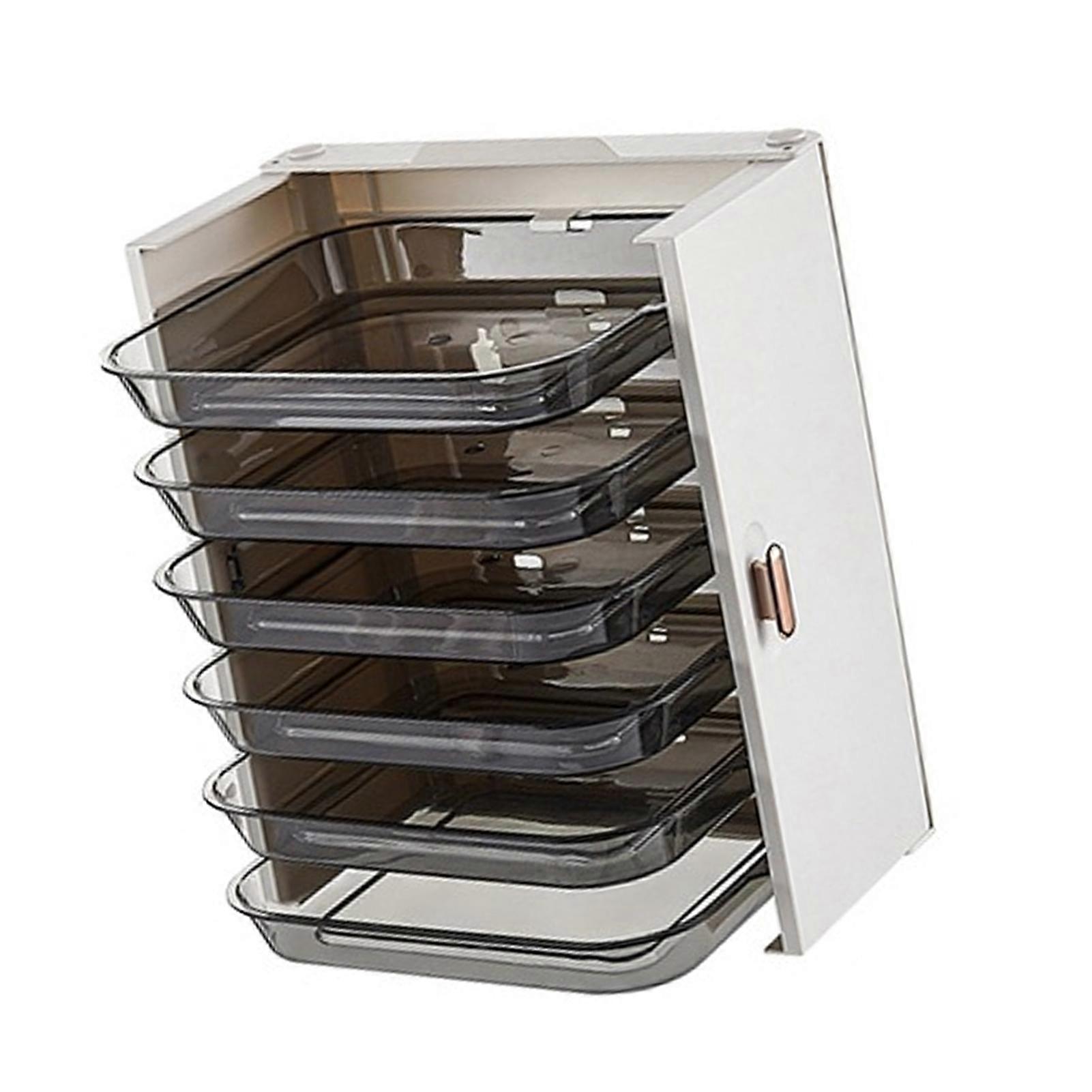 Punch-Free Foldable PET 6 Layers Wall Mounted Storage Shelf for Cooking Plates and Side Dishes - Maximize Space(Pearl White)