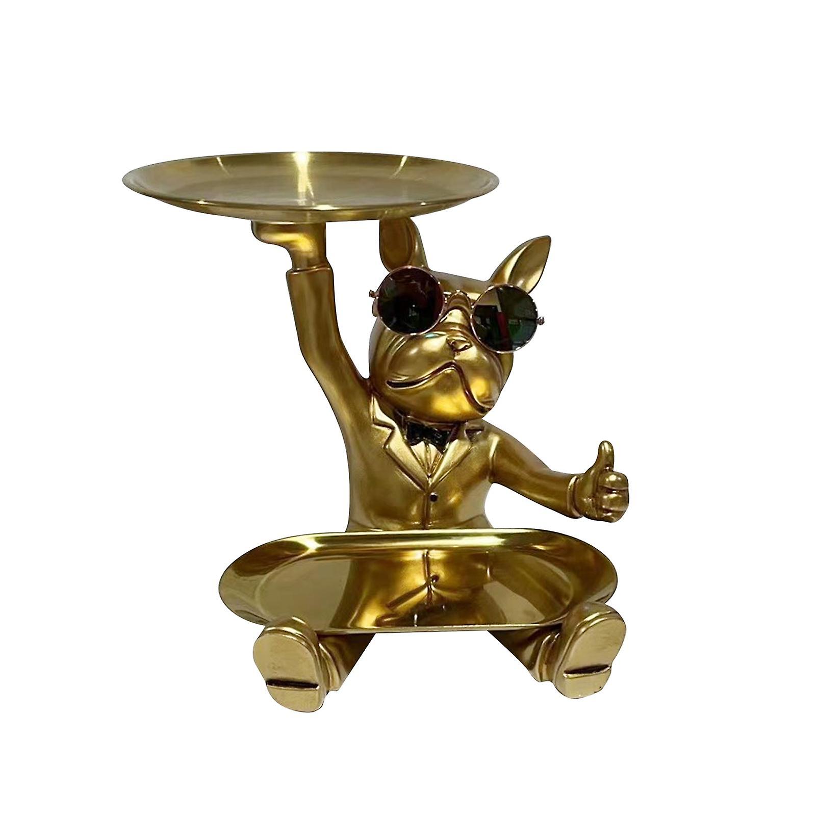 Bulldog Statue Modern Desk Storage Tray Desktop Ornament for Table